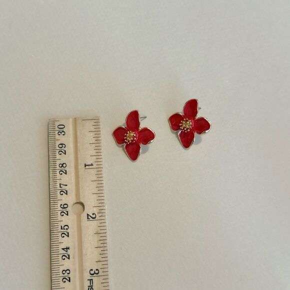 Red flower earrings M842 - Picture 4 of 4